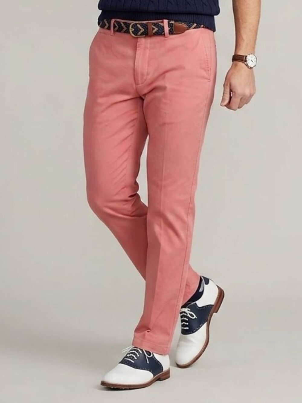 Lauren Ralph Lauren Salmon Pink Chino Golf Pants Men's 38x30 Stretch Flat Front